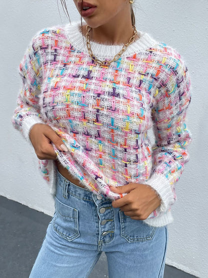 Shiny Multicolor Round Neck Dropped Shoulder Sweater