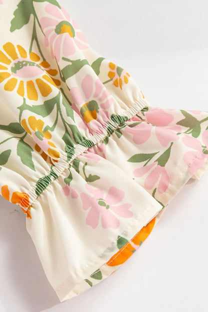 Printed Notched Flounce Sleeve Mini Dress