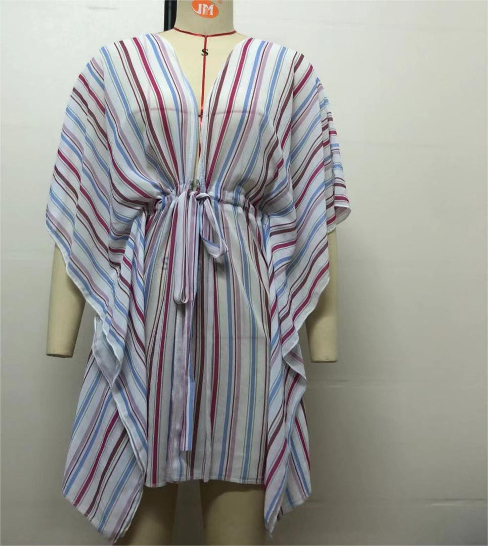 Popular Beach Cover Up Loose Striped Cardigan Bikini Strap Sun Protective Blouse Coverups Bella Mia