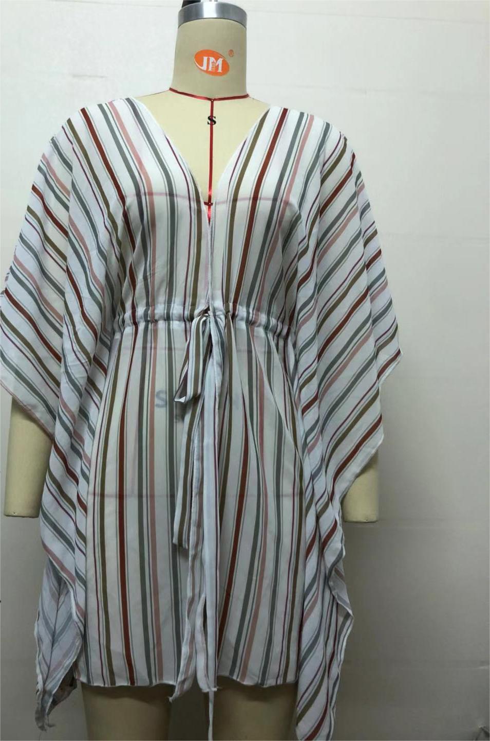 Popular Beach Cover Up Loose Striped Cardigan Bikini Strap Sun Protective Blouse Coverups Bella Mia