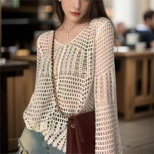 Women Solid Color Vacation Summer Top Crochet hook Bella Mia