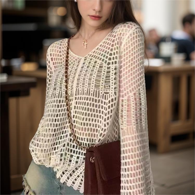 Women Solid Color Vacation Summer Top Crochet hook Bella Mia
