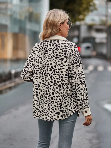 Leopard Print Button-Up Contrast Shacket