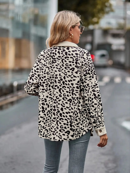 Leopard Print Button-Up Contrast Shacket