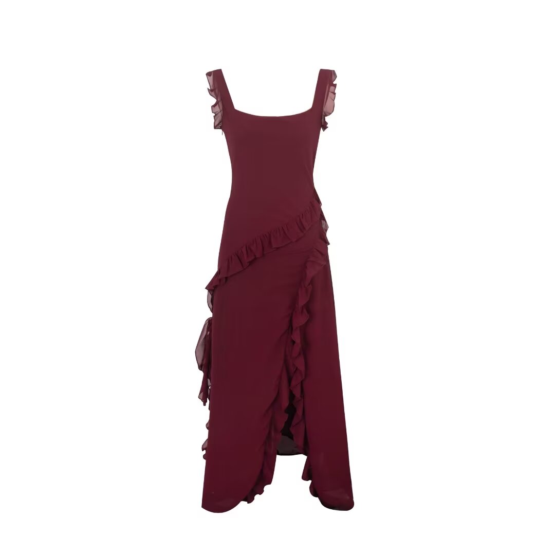 Women Clothing Summer Autumn Sexy Wooden Ear Stitching Split Dress Bella Mia