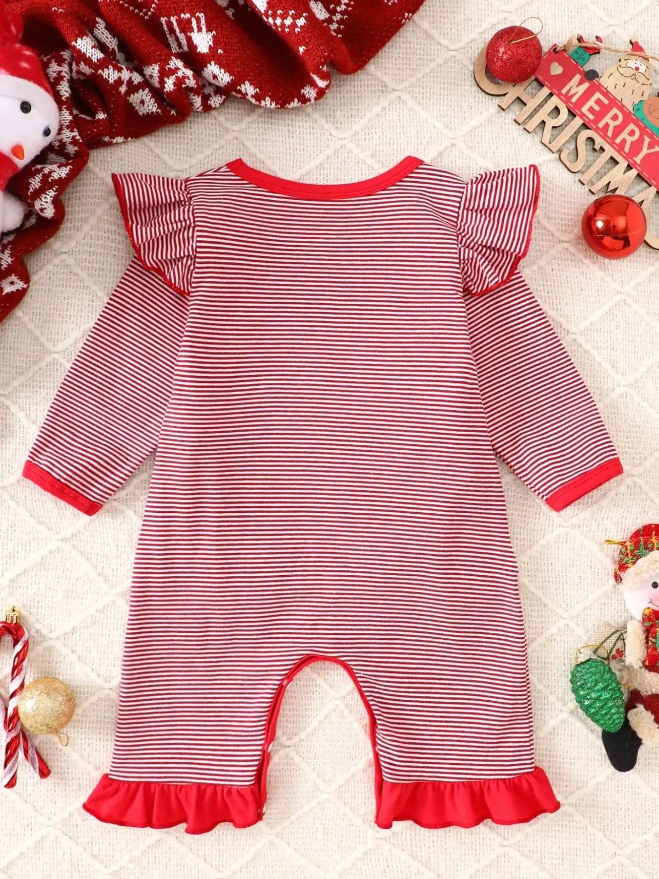 Children's Christmas-Themed Striped Snapped Legs Jumpsuit Simply Love