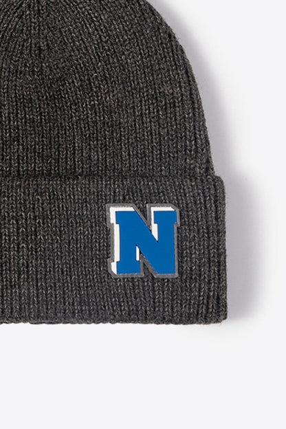 Letter N Patch Cuffed Knit Beanie.