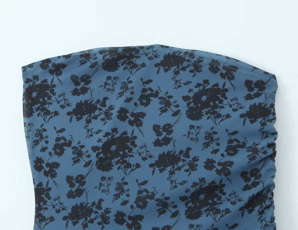 Women Pleated Sexy Mesh Floral Print Dress Bella Mia