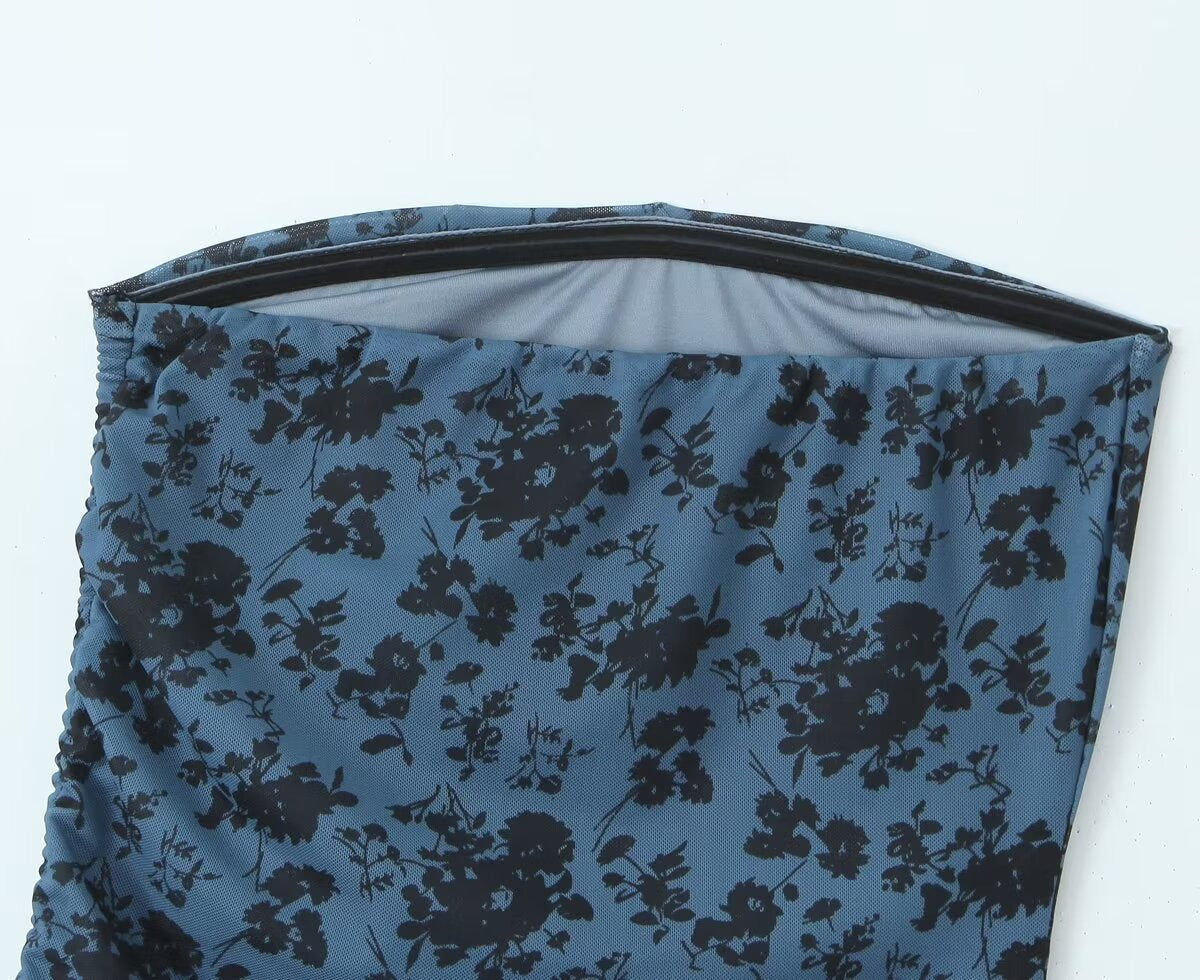 Women Pleated Sexy Mesh Floral Print Dress Bella Mia