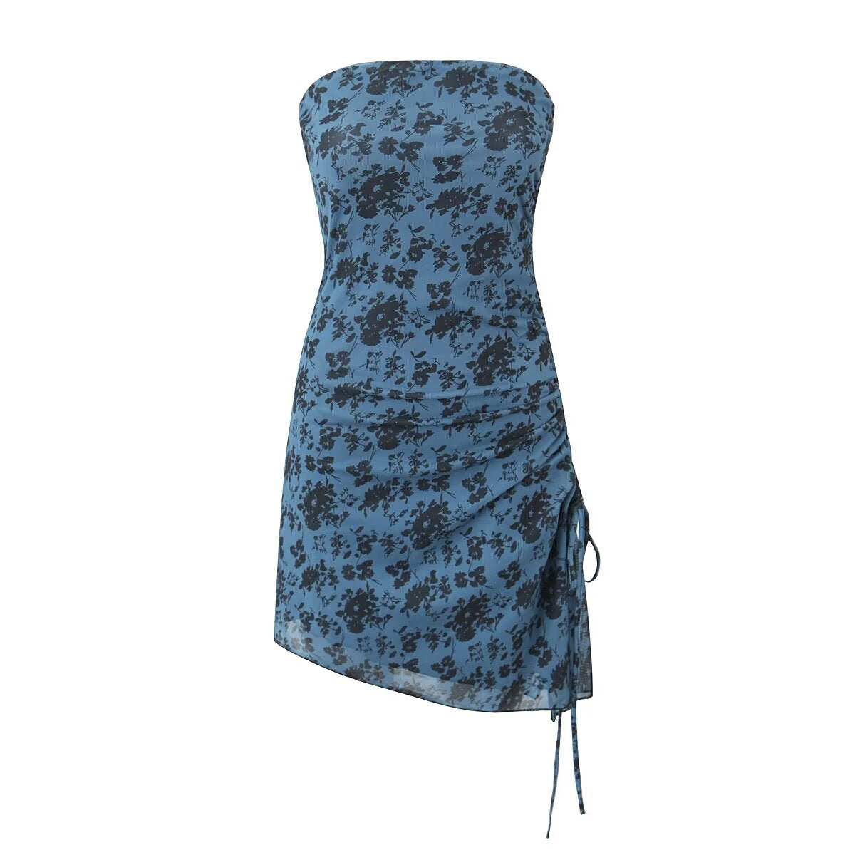 Women Pleated Sexy Mesh Floral Print Dress Bella Mia