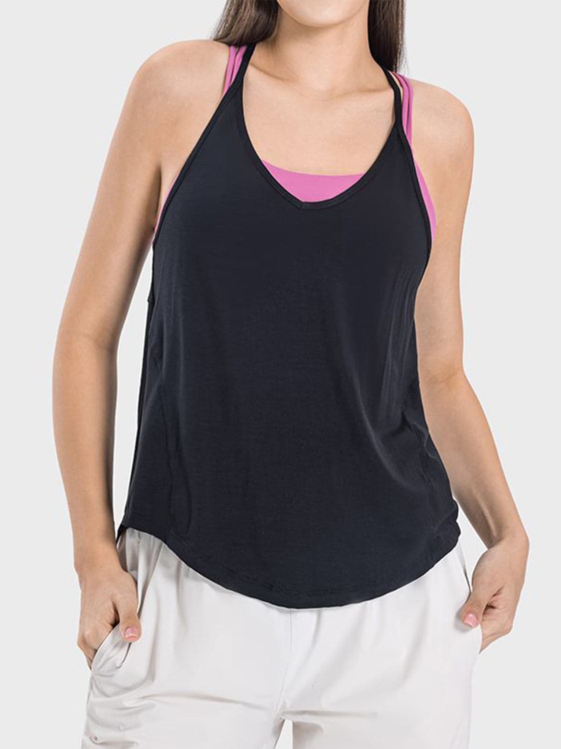 Slit Spaghetti Strap Scoop Neck Active Cami.