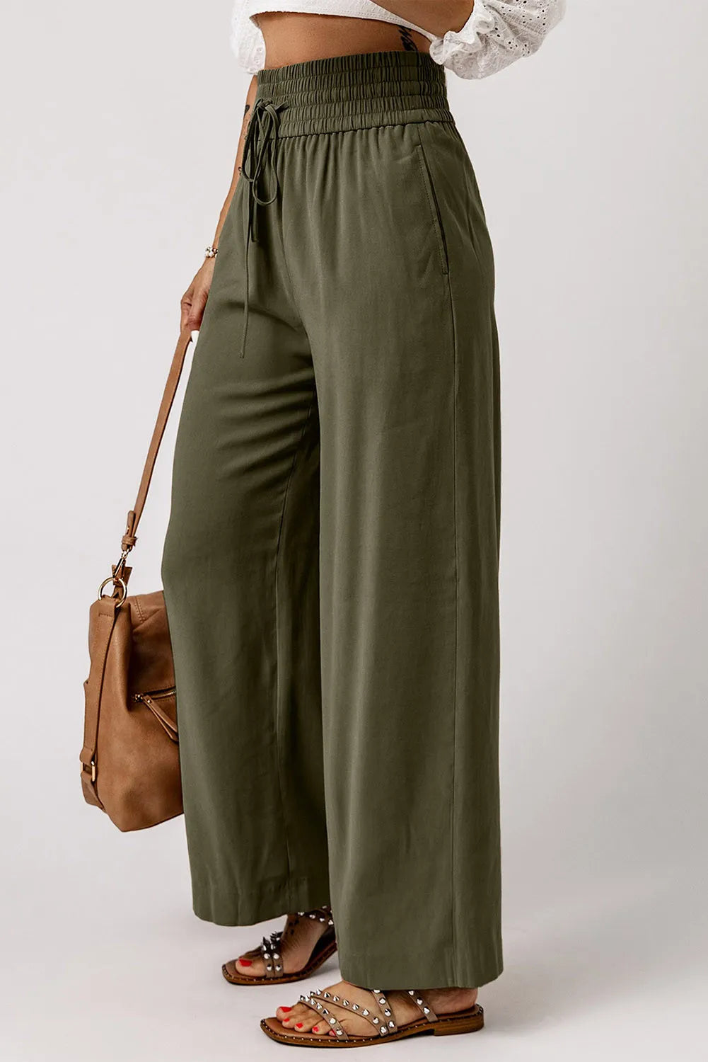 Smocked High Waist Wide Leg Pants.