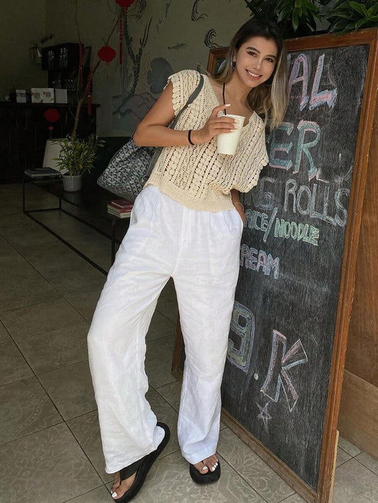 Crocheted Hollow Out Vest Hair Sweater Top Crochet hook Bella Mia