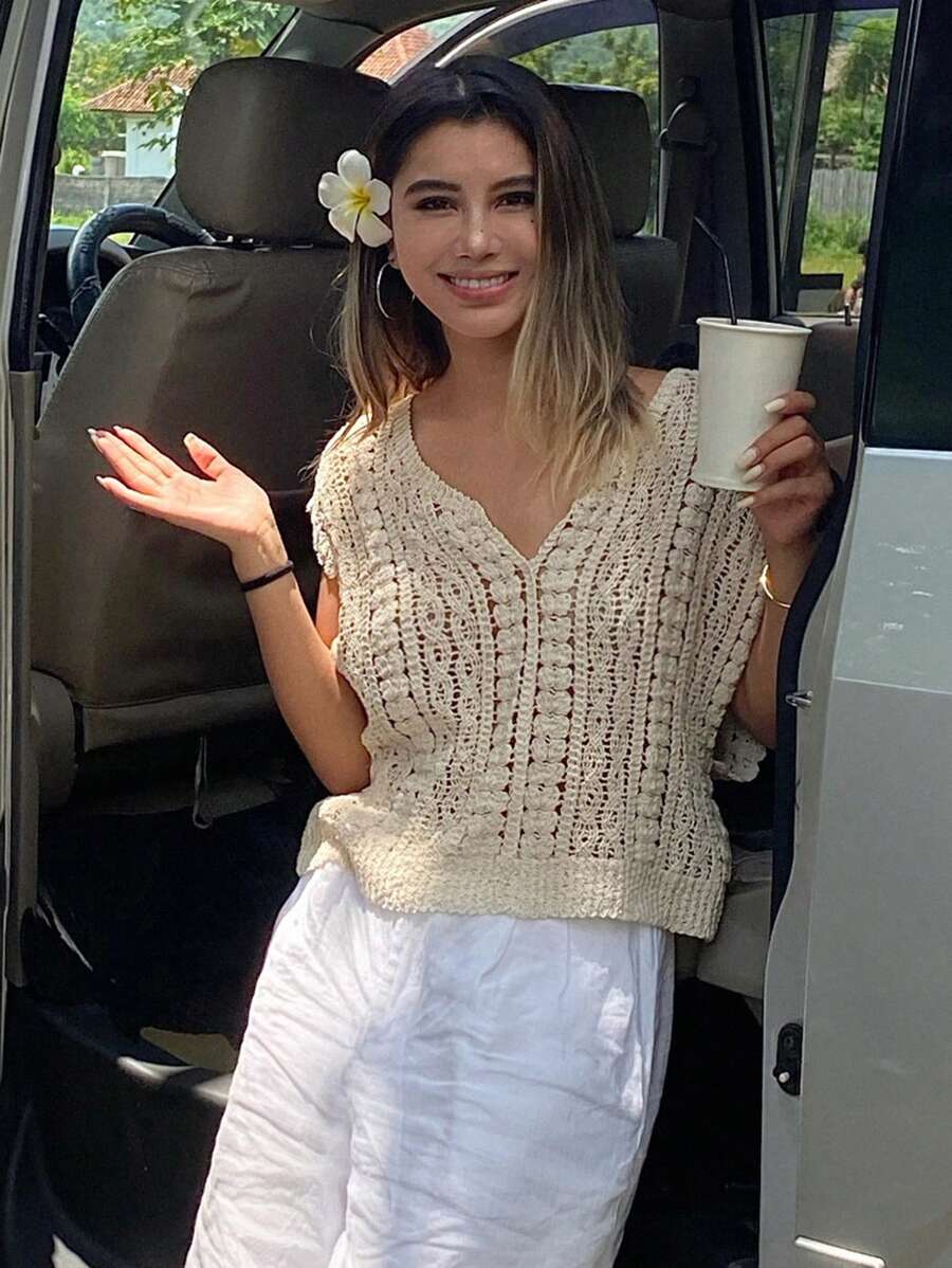 Crocheted Hollow Out Vest Hair Sweater Top Crochet hook Bella Mia