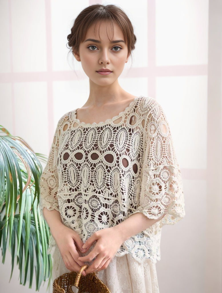 Knitted Hollow Top Wool Sweater Crochet hook Bella Mia