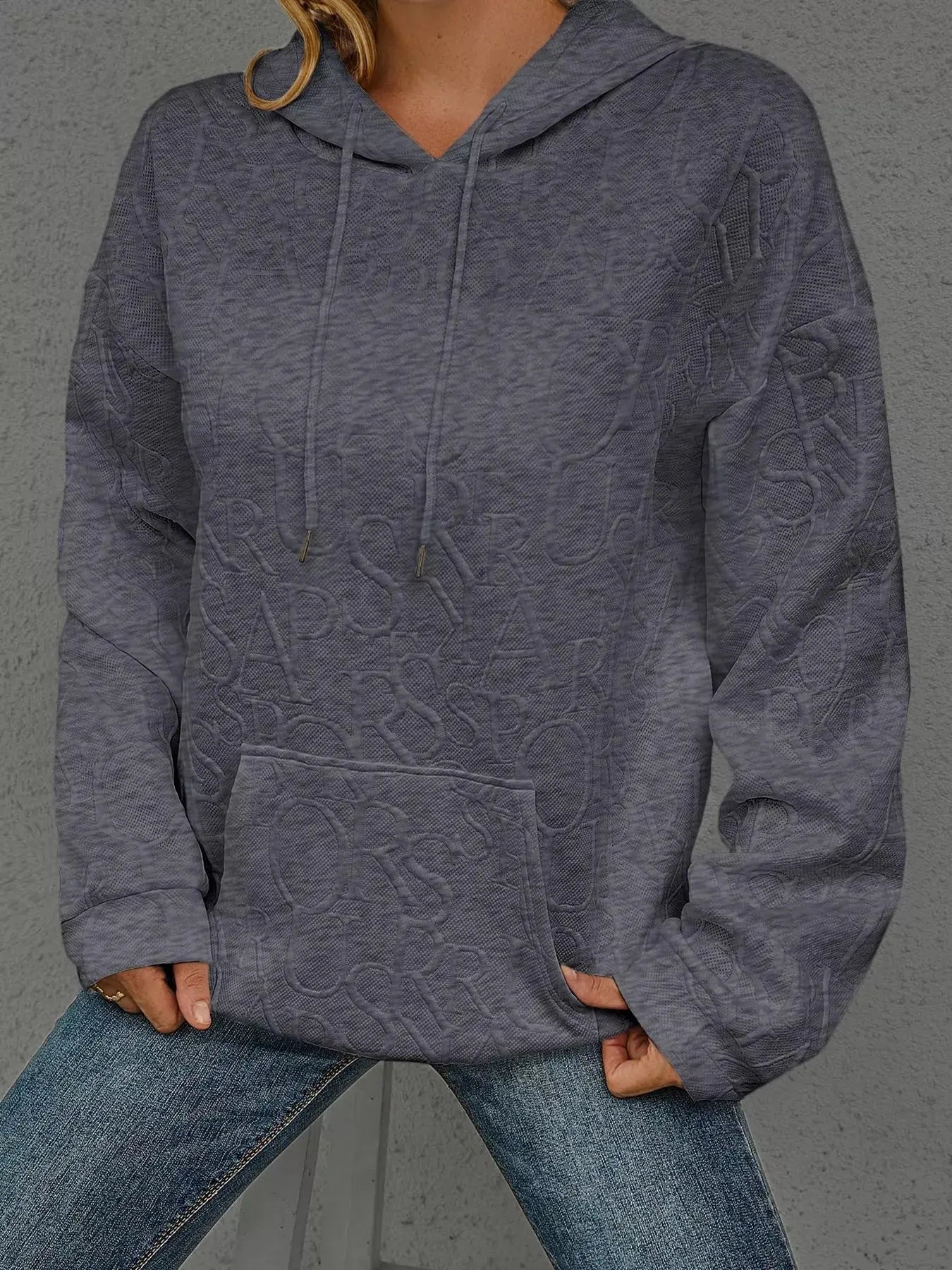 Full Size Embossed Lettering Casual Hoodie Plus Size Simply Love