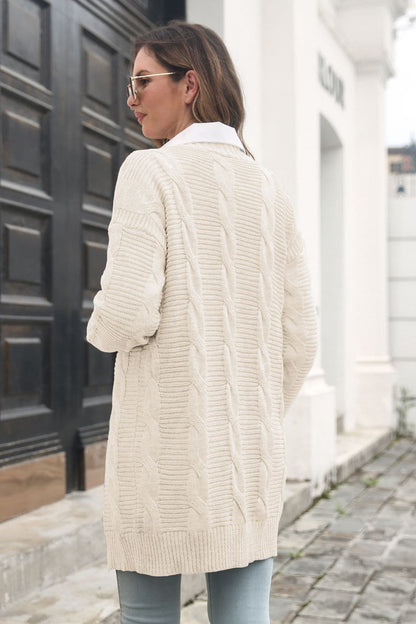 Open Front Cable-Knit Cardigan.