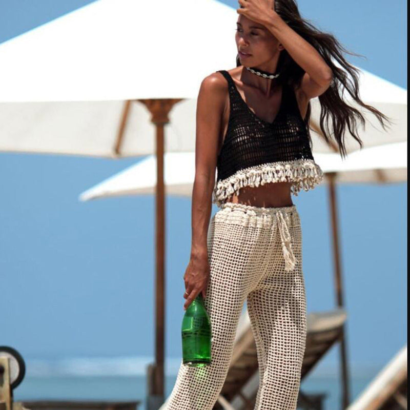 Sexy Hollow Out Cutout Shell Bikini Top Hand Crochet Female Sun Protective Blouse Bella Mia