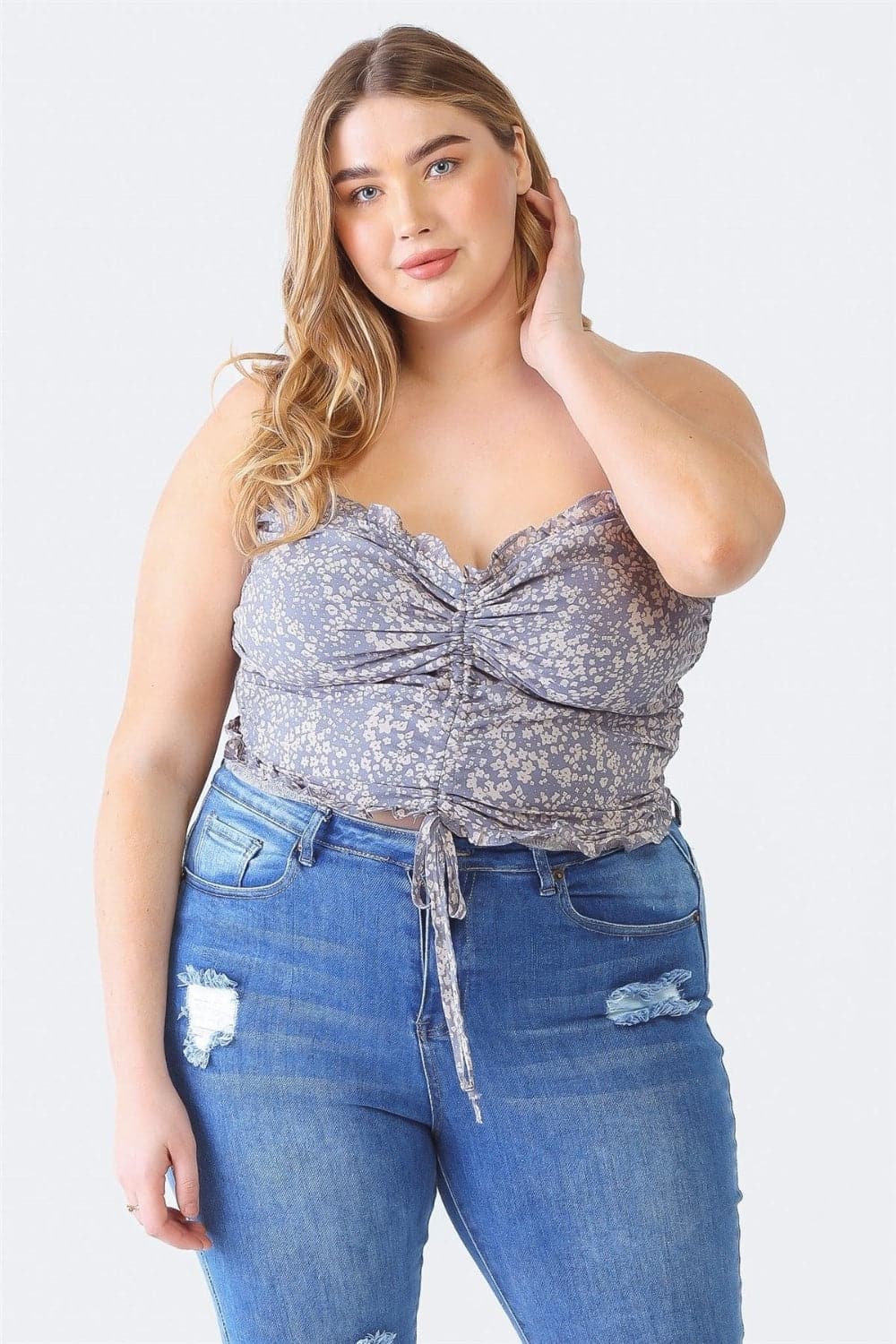 Zenobia Plus Size Drawstring Smocked Floral Tube Top.