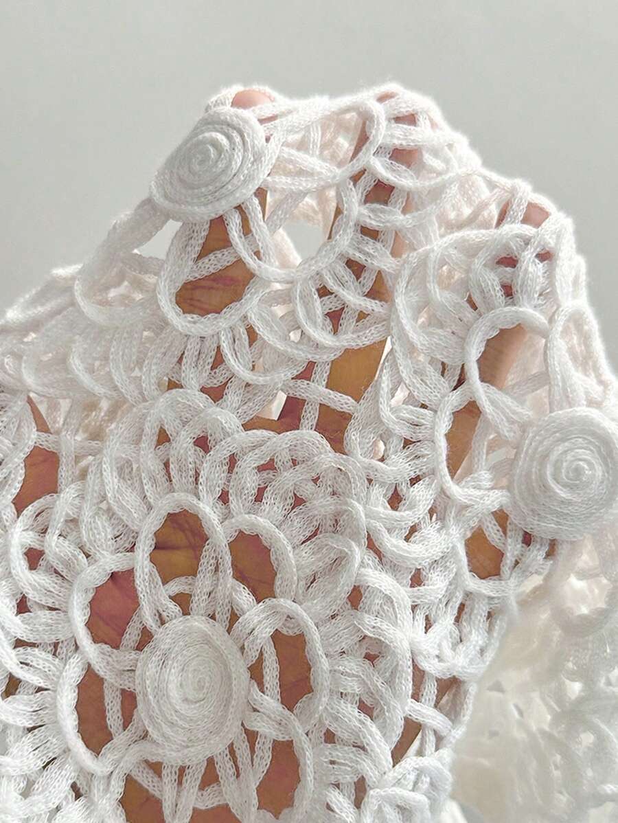 Crocheted Cutout Fringed Sleeveless Short Top Crochet hook Bella Mia