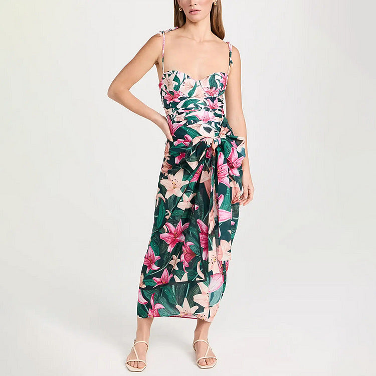 Gathering Belly Covering Sexy High Waist Bikini One Piece Swimsuit Suit Chiffon Dress Bella Mia