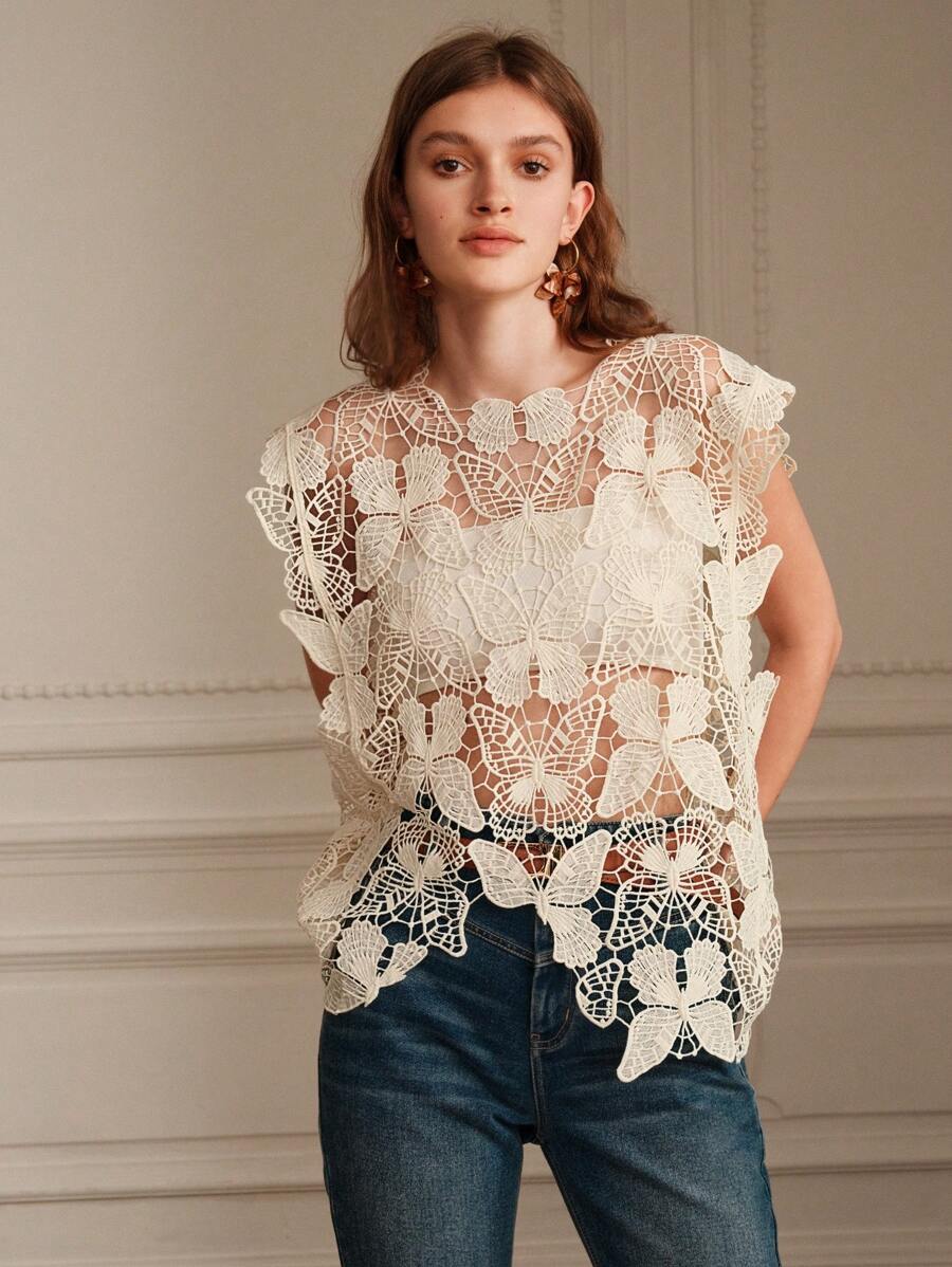 Cutout Sleeveless Blouse Crochet hook Bella Mia