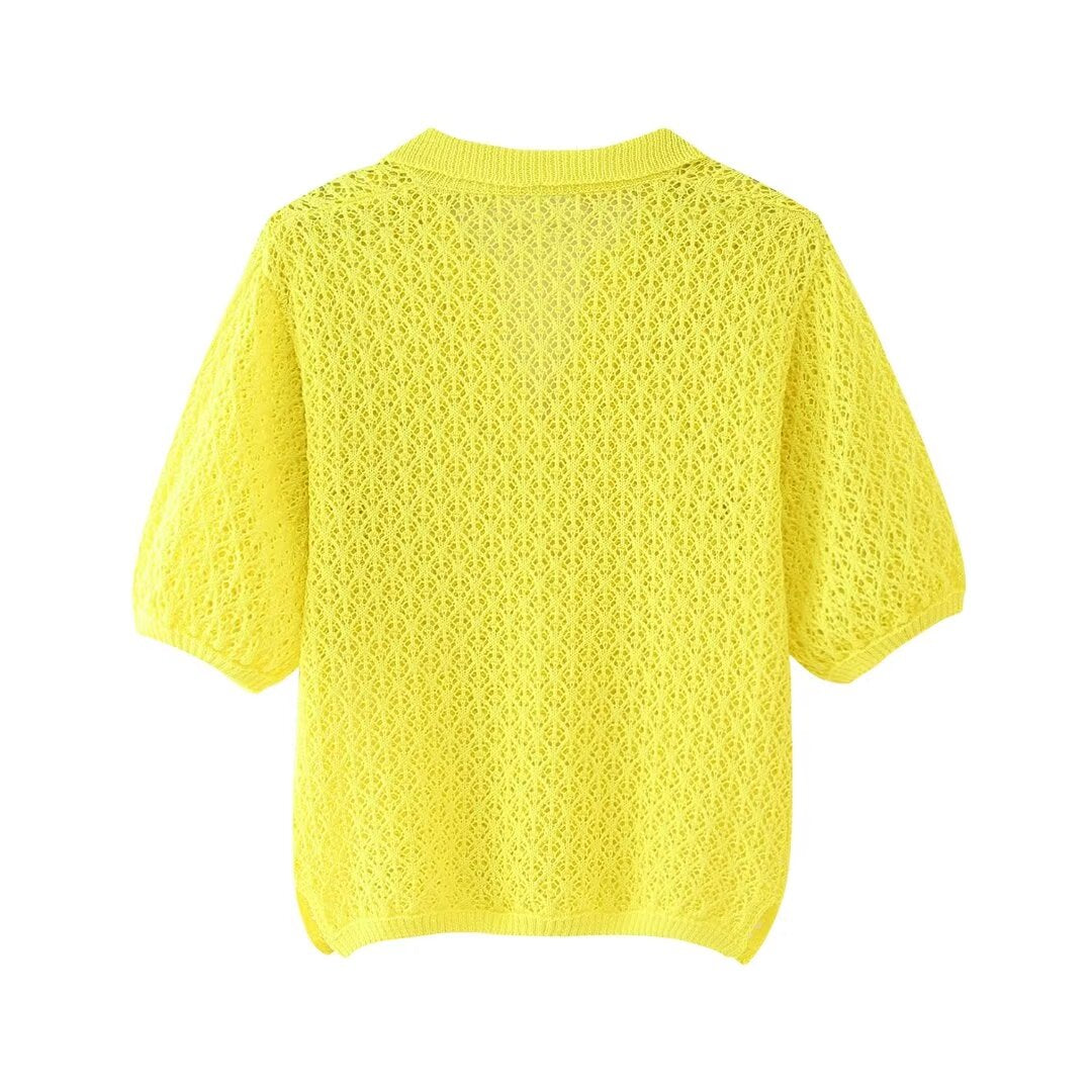 Women Clothing Summer Jacquard Mesh Loose Polo Collar Knitwear Bella Mia