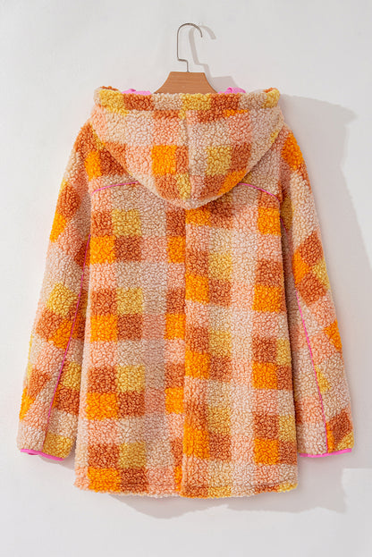 Cozy orange checkered sherpa jacket