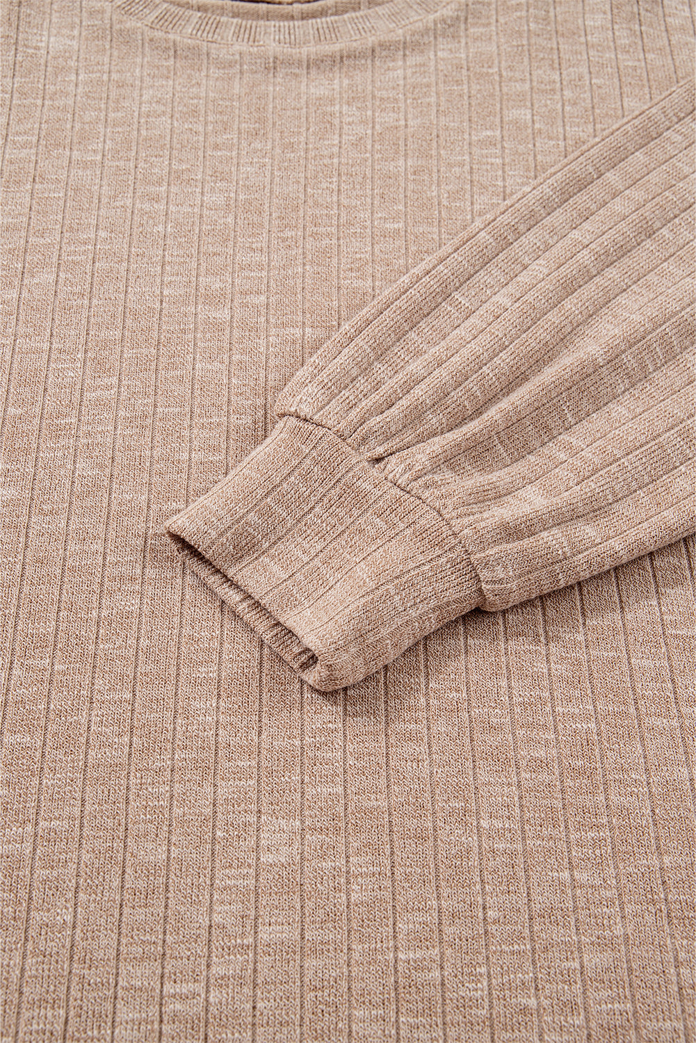 Dark Khaki Ribbed Balloon Sleeve Pullover Top and Biker Knitted Short Set Dear-Lover Dropshipping