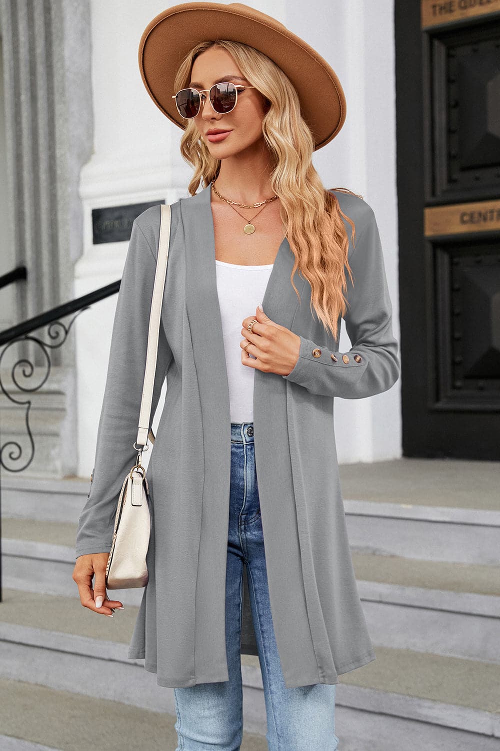 Open Front Long Sleeve Cardigan.