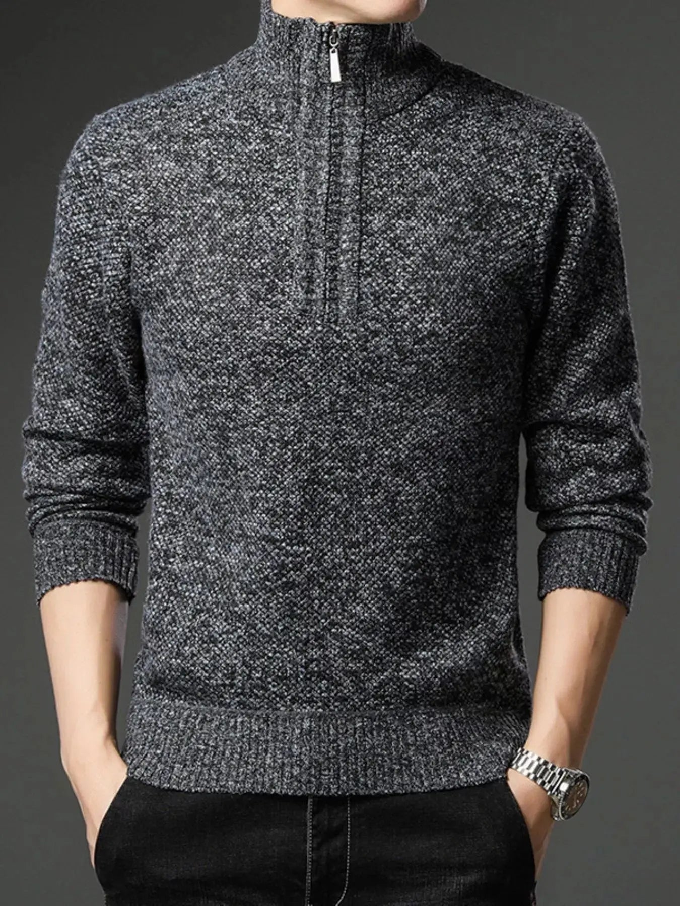 Men's Plus Size Half-Zip Knitted Pullover Sweater Simply Love