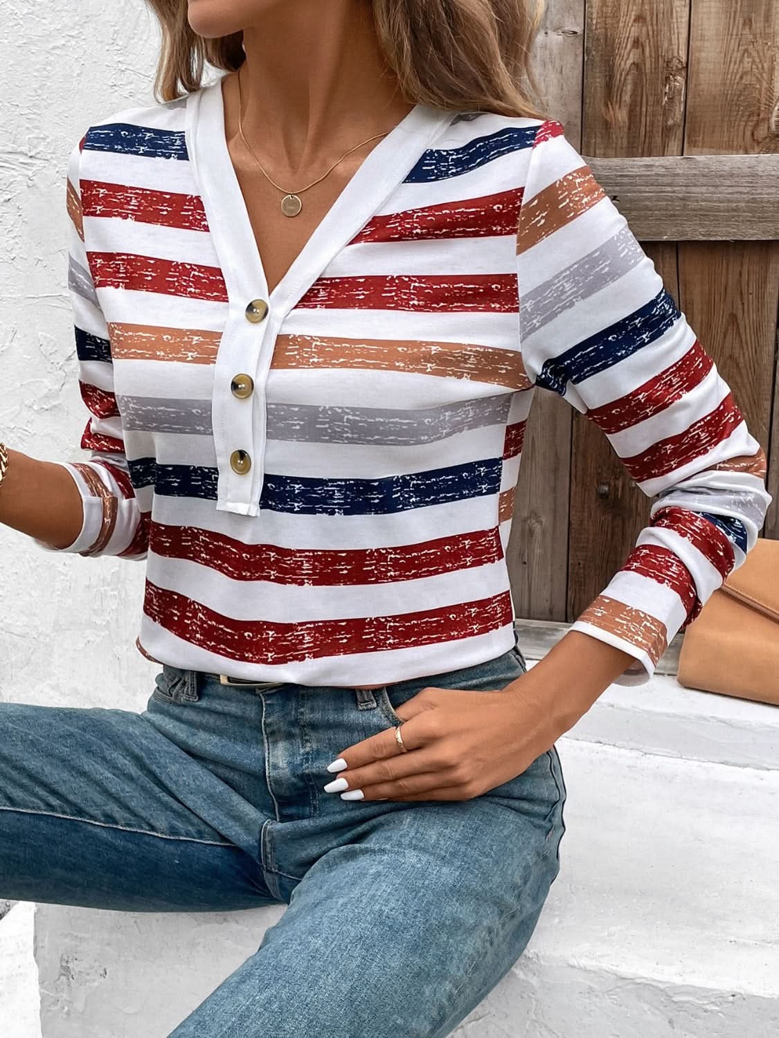 Vibrant striped v-neck top