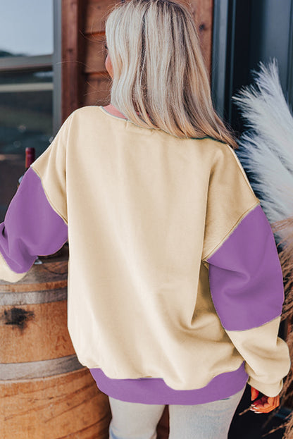 Cozy meadow mauve patchwork colorblock sweatshirt