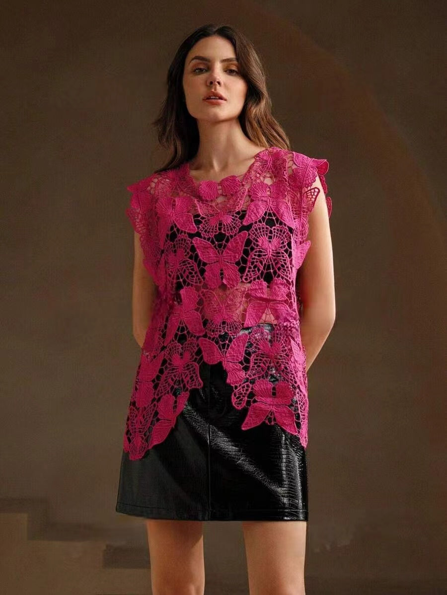 Women Summer Solid Summer Sleeveless Top Crochet hook Bella Mia