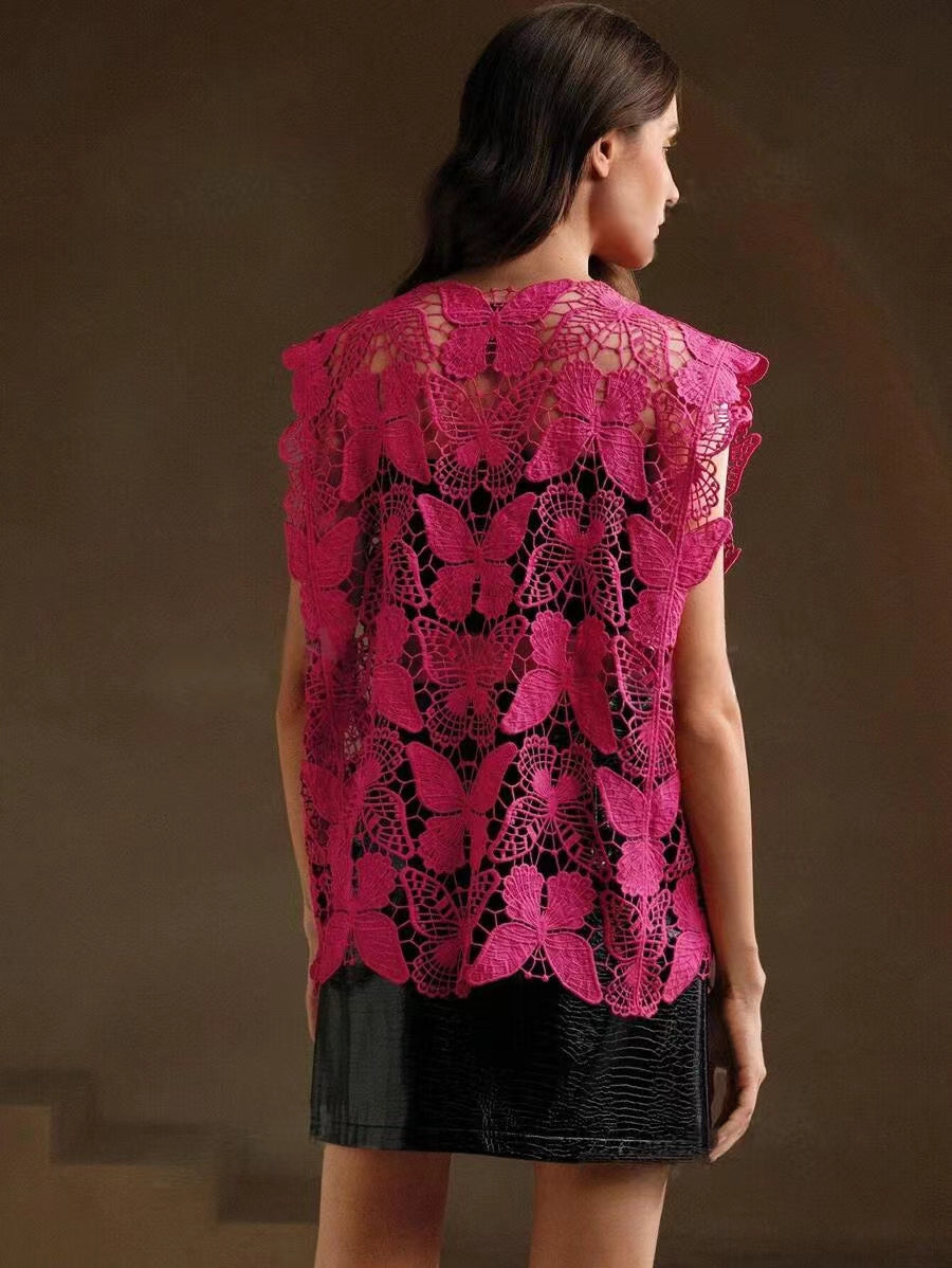 Women Summer Solid Summer Sleeveless Top Crochet hook Bella Mia