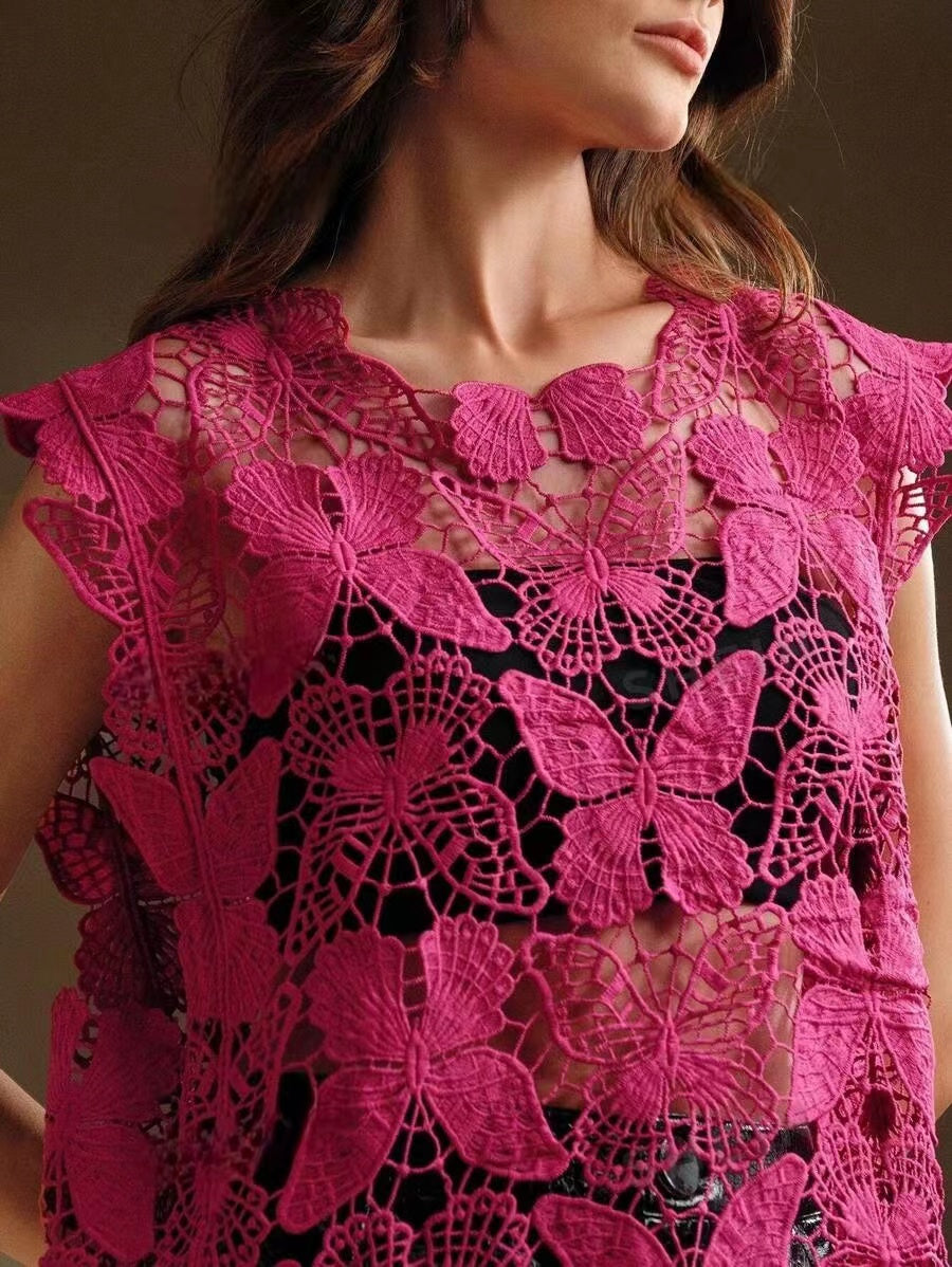 Women Summer Solid Summer Sleeveless Top Crochet hook Bella Mia