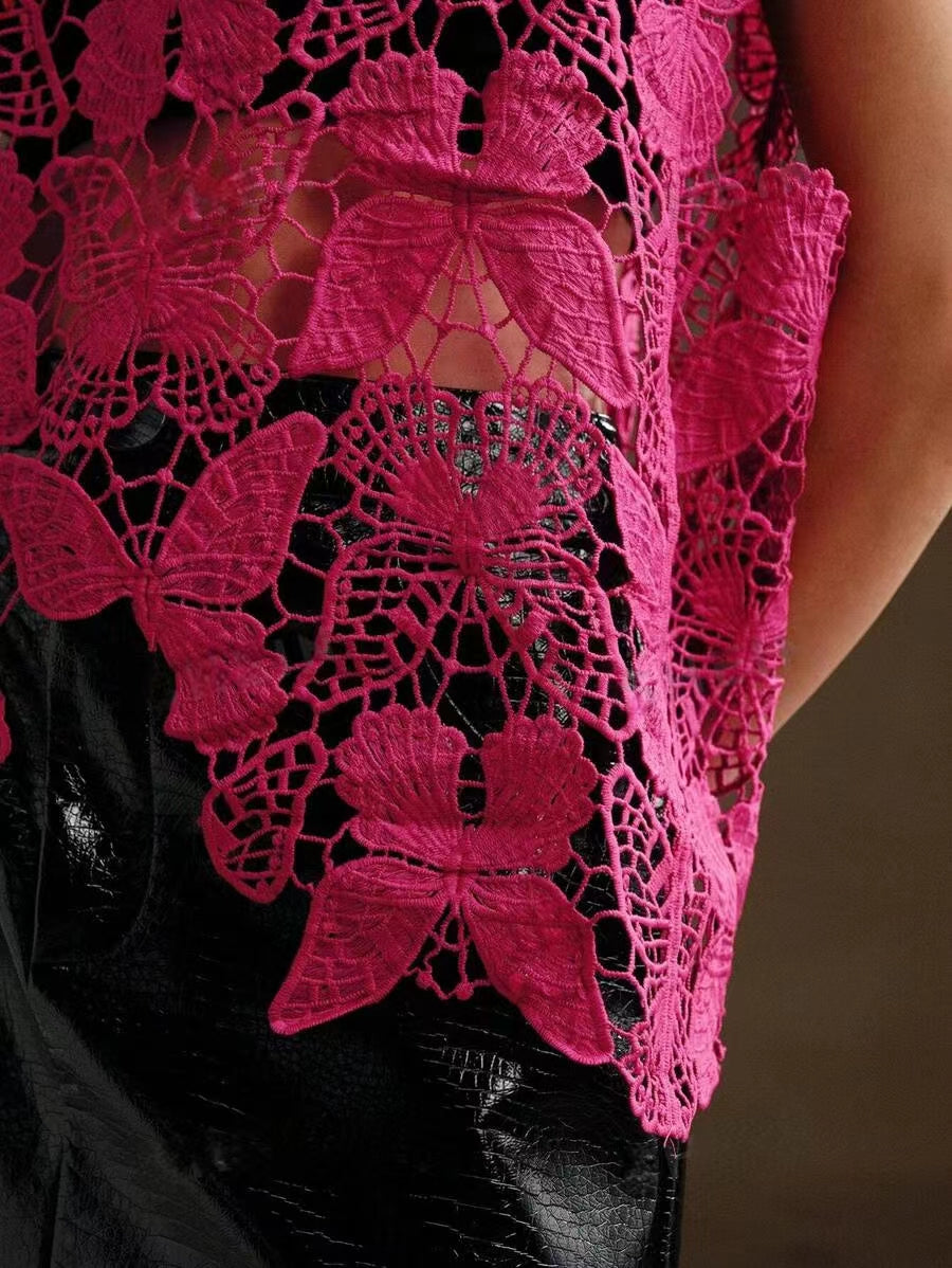 Women Summer Solid Summer Sleeveless Top Crochet hook Bella Mia