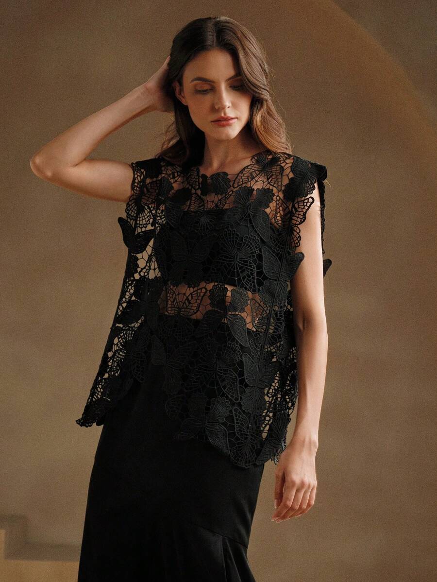 Women Summer Solid Summer Sleeveless Top Crochet hook Bella Mia