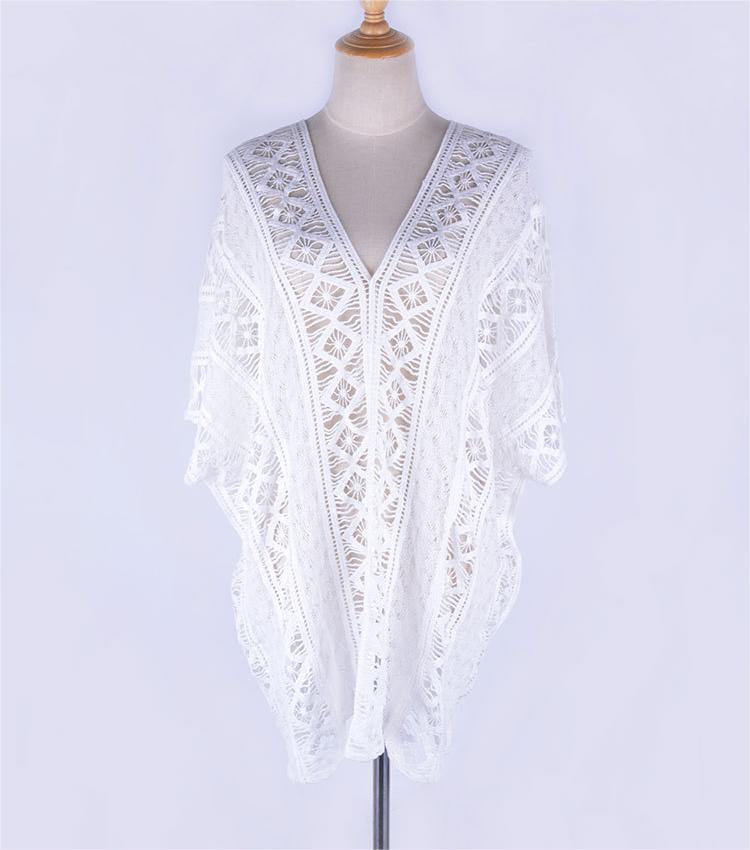 Cotton Hollow Out Cutout Sweater Spring Vacation Loose Bikini Cover Up Swimsuit Blouse Beach Sun Protection Clothing Crochet hook Bella Mia