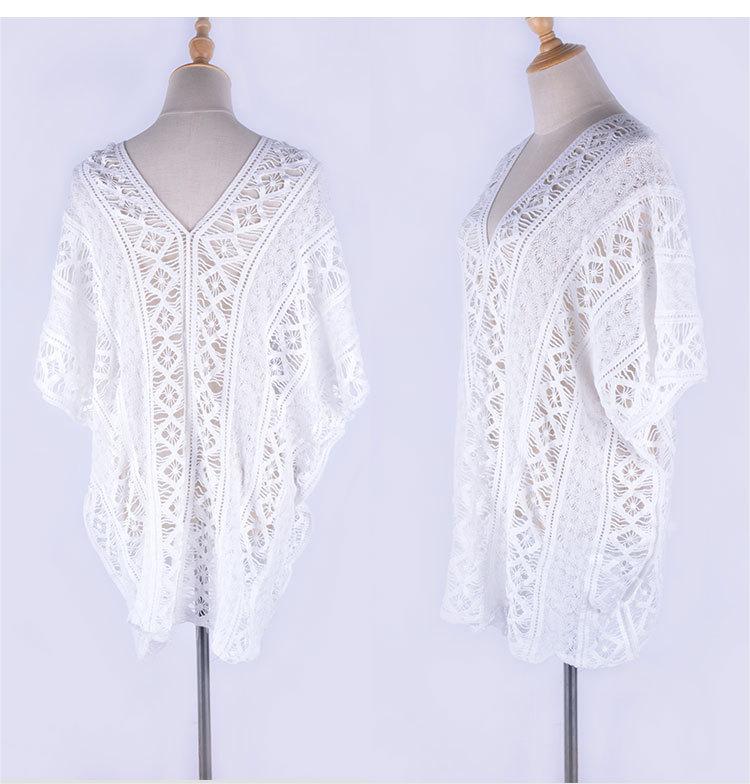 Cotton Hollow Out Cutout Sweater Spring Vacation Loose Bikini Cover Up Swimsuit Blouse Beach Sun Protection Clothing Crochet hook Bella Mia