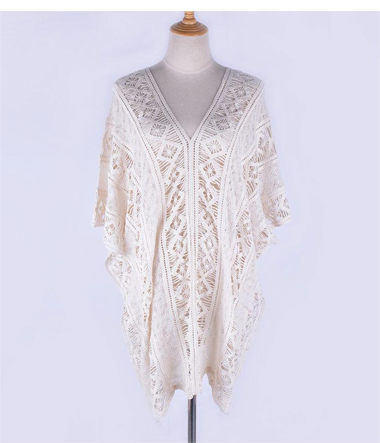 Cotton Hollow Out Cutout Sweater Spring Vacation Loose Bikini Cover Up Swimsuit Blouse Beach Sun Protection Clothing Crochet hook Bella Mia