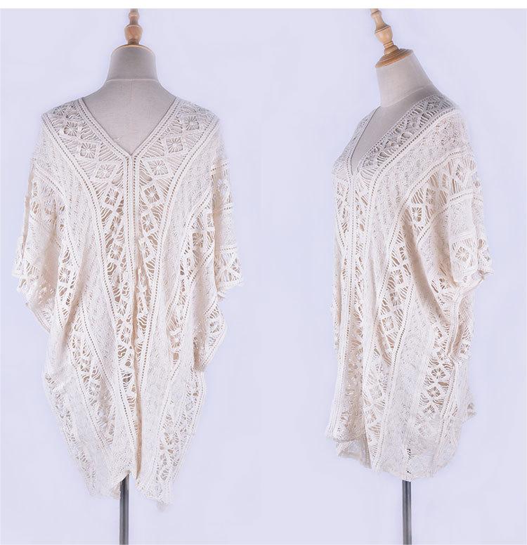 Cotton Hollow Out Cutout Sweater Spring Vacation Loose Bikini Cover Up Swimsuit Blouse Beach Sun Protection Clothing Crochet hook Bella Mia