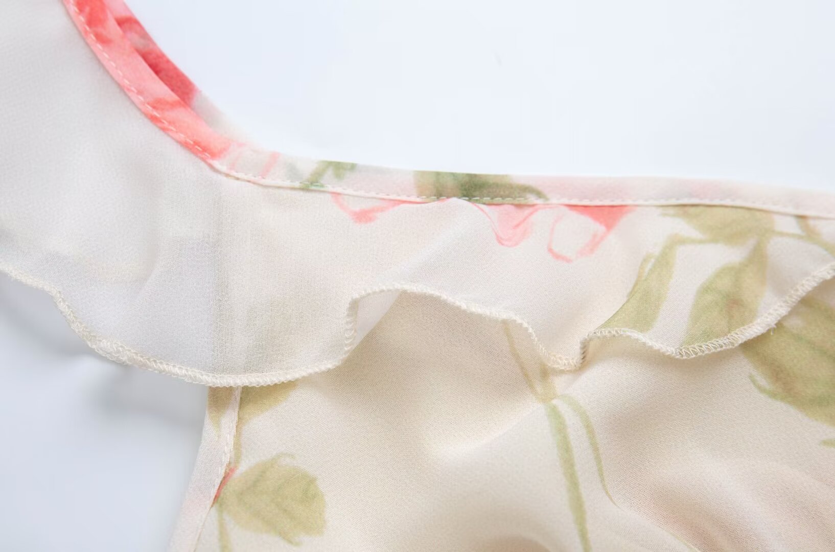 Spring Summer French Sexy Romantic Lotus Leaf Printed V neck Oblique Cut Fishtail Dress Bella Mia