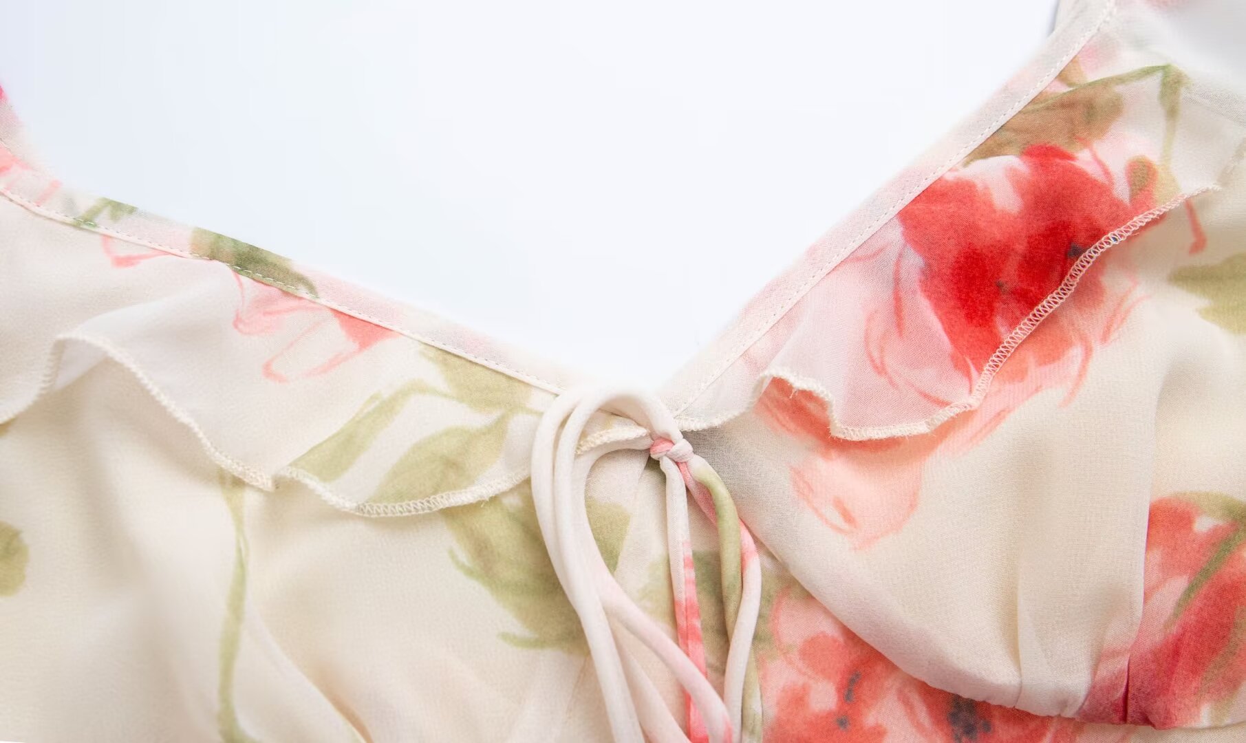 Spring Summer French Sexy Romantic Lotus Leaf Printed V neck Oblique Cut Fishtail Dress Bella Mia