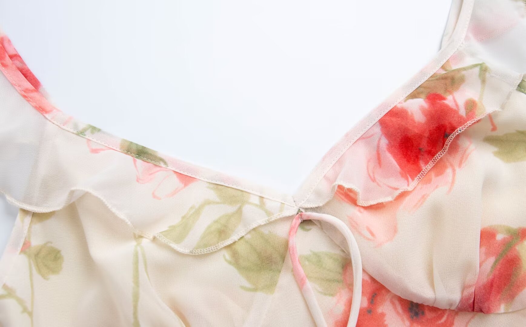 Spring Summer French Sexy Romantic Lotus Leaf Printed V neck Oblique Cut Fishtail Dress Bella Mia