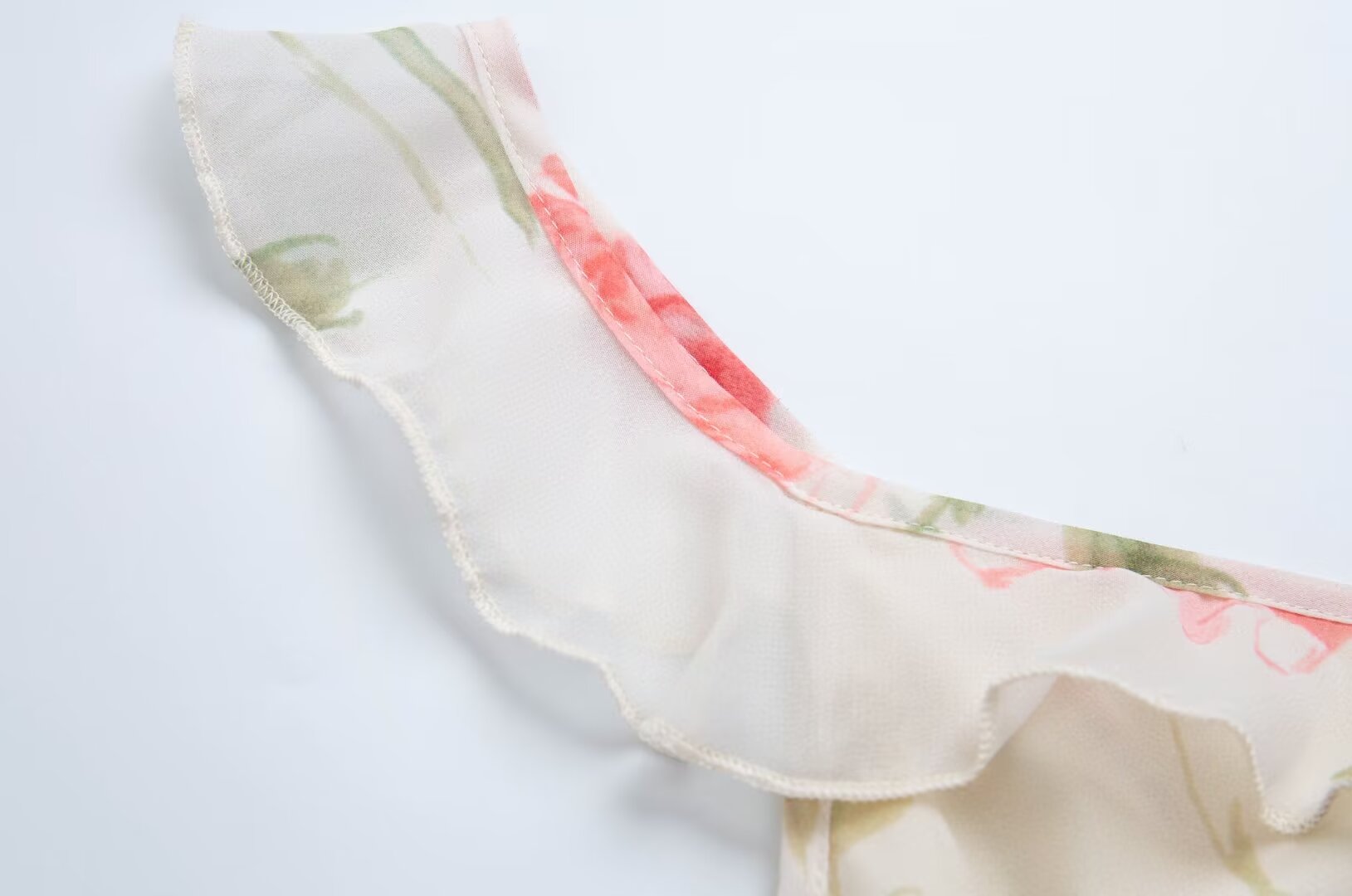 Spring Summer French Sexy Romantic Lotus Leaf Printed V neck Oblique Cut Fishtail Dress Bella Mia