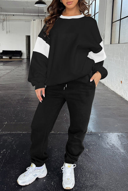 Black Drop Shoulder Loose Sweatshirt And Joggers Active Set
