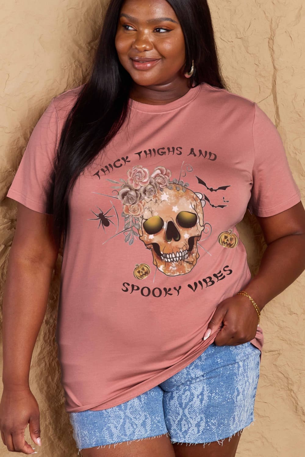 Thick thighs and spooky vibes graphic tee for casual comfort