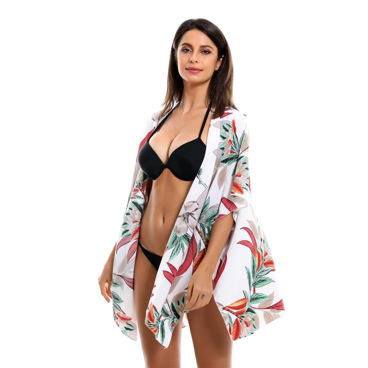 Spring Summer Vacation Travel Wild Chiffon Plant Floral Pattern Beach Sun Protection Blouse Bella Mia