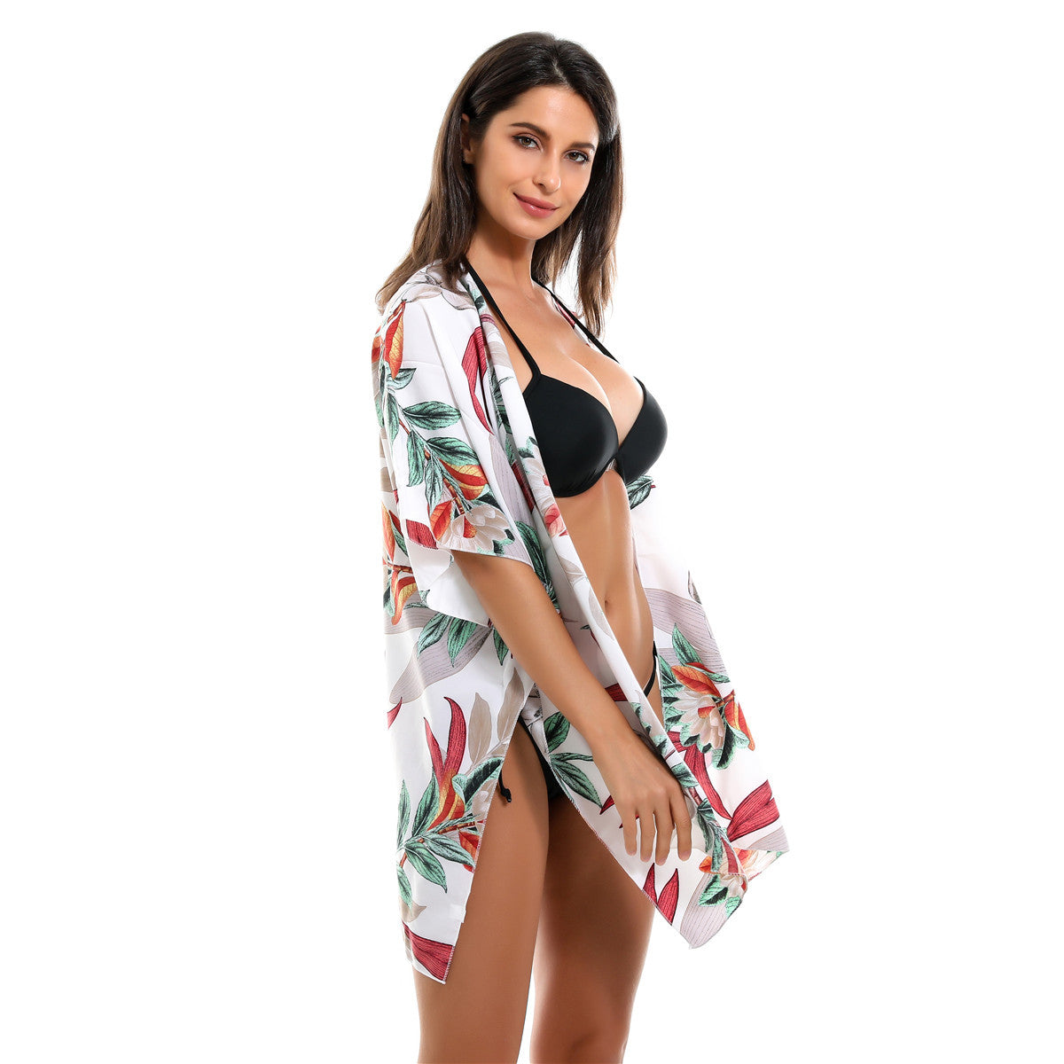 Spring Summer Vacation Travel Wild Chiffon Plant Floral Pattern Beach Sun Protection Blouse Bella Mia